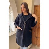 Butik Ayseba Kadın Kaşe Kapüşonlu Fermuarlı Italyan Kaban - Standart - 001-Siyah