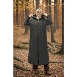 Butik Ayseba Kadın Siyah Cepli Kapüşonlu Fermuarlı Kapitone Kaban Ferace - 01 Siyah - 38