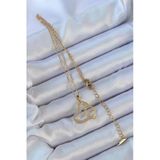 Butik Ayvitrin 316L Çelik Zincir Altın Renk Zirkon Taşlı Yüzüklü Kalp Kolye