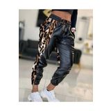 Butik Ayvitrin Bel Ve Paça Lastikli Detay Yanları Leopar Detay Bağcıklı Deri Pantolon