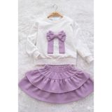 Butik Bayramlık Çok Sevilen Fiyonk Detaylı Kız Çocuk Sweat&fırfır Etek Ikili Takım - 5 - 6 Yaş - Kırmızı