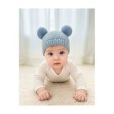 Butik Bebek Mavisi 0-3 Yaş Çift Ponponlu Kışlık Triko Bebek Bere – Ultra Yumuşak, Fotoğraflık Tatlış Model