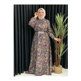 Butik büyük beden Desenli Şifon Kloş Elbise