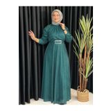 Butik büyük beden Simli Tül Kloş Elbise