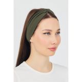 Butik Çapraz Bağlamalı Kadın Bandana Saç Bandı, Kaymaz Yumuşak Esnek%100 Pamuklu Penye - Tek Ebat / Haki Haki