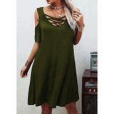 Butik Dekolteli Bağcık Detay Viskon Kumaş Elbise