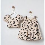 Butik Ekru Kız Çocuk Çiçek Desenli Vintage Etek ve Bluz Takım - 4 - 5 Yaş