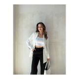 BUTİK ELAJ Kadın Beyaz Atlas Tek Düğme Blazer Ceket - Şık ve Konforlu
