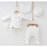 Butik Erkek Bebek %100 Pamuklu - Antialerjik Organik Kumaş Yenidoğan Hastane Çıkışı Zıbın Seti 5 Parça - 0 - 3 Ay - Beyaz