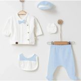 Butik Erkek Bebek %100 Pamuklu - Antialerjik Organik Kumaş Yenidoğan Hastane Çıkışı Zıbın Seti 5 Parça - 0 - 3 Ay - Mavi