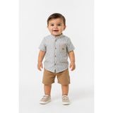 Butik Erkek Bebek %100 Pamuklu Şortlu Şapka Aksesuarlı 3'lü Takım - 9 - 12 Ay - Kahve - Bej