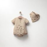 Butik Erkek Bebek %100 Pamuklu Waffle Kumaş Salopet Önlük Aksesuarlı - Kahve - 3 - 6 Ay