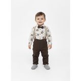 Butik Erkek Bebek - Çocuk Cıtcıtlı Pantolon Askılı Papyon Detaylı 4 Parça Takım - Kahverengi - 6 - 9 Ay