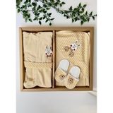 Butik Erkek Bebek - Çocuk Pamuklu Bornoz Havlu Seti 4 Parça Kutulu - 0 - 24 Ay - Bej