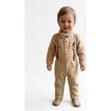 Butik Erkek Bebek Pamuklu Müslin Kuamş Ponpon Tavşanlı Pantolon Askılı Takım - 12 - 18 Ay - Kahverengi