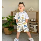 Butik Erkek Çocuk Desenli Salopet Tulum Tsortlu Tulum 2 Parça - 2 - 3 Yaş - Beyaz
