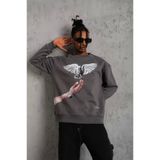 Butik Erkek Güvercin Baskılı Sweatshirt - Gri