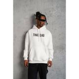 Butik Erkek Kanguru Cep Baskılı Kapüşonlu Sweatshirt - Beyaz