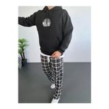 Butik Erkek Sırt Baskılı Kapüşonlu Üç İplik Oversize Sweatshirt - Siyah
