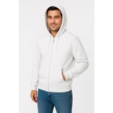 Butik Erkek Üç İplik Kapüşonlu Tam Fermuarlı Kanguru Çepli SweatShirt Hoodie - Beyaz