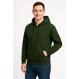 Butik Erkek Üç İplik Kapüşonlu Tam Fermuarlı Kanguru Çepli SweatShirt Hoodie - Haki