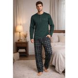 Butik Erkek Yeşil Uzun Kollu Pamuklu Ekose (Kareli) Desenli Pijama Takımı