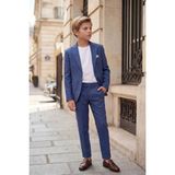 Butik Happy Kids Erkek Çocuk Indigo Keten Krep Takım Elbise Blazer Ceket Pantolon Pamuklu Tişörtlü Şık Kombin 8-14 Yaş - 8 Yaş - İndigo