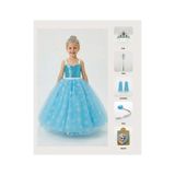 Butik Happy Kids Frozen Elsa Kostümü Askılı Kız Çocuk Prenses Elbisesi Taç Asa Eldiven Saç Rozet Hediyeli - Mavi - 5 - 6 Yaş