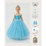 Butik Happy Kids Frozen Elsa Kostümü Askılı Kız Çocuk Prenses Elbisesi Taç Asa Eldiven Saç Rozet Hediyeli - Mavi - 7 - 8 Yaş