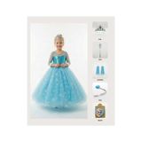 Butik Happy Kids Frozen Elsa Kostümü Uzun Kollu Kız Çocuk Prenses Elbisesi Taç+Asa+Saç+Eldiven+Rozet Hediyeli - 4 - 5 Yaş - Mavi