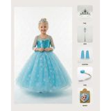 Butik Happy Kids Frozen Elsa Kostümü Uzun Kollu Kız Çocuk Prenses Elbisesi Taç+Asa+Saç+Eldiven+Rozet Hediyeli - 5 - 6 Yaş - Mavi