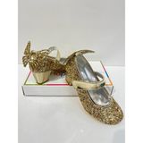 Butik Happy Kids Kız Çocuk Abiye Ayakkabı Gold Kelebekli Pırıltılı Parti -Doğum Günü Topuklu Kız Çocuk Ayakkabı