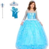Butik Happy Kids Prenses Elsa Kostümü Uzun Kollu Elsa Kostümü 1-12 Yaş Taç-Asa-Eldiven Hediyeli - Mavi - 7 - 8 Yaş