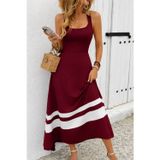 Butik İstanbul Kadın Askılı Yuvarlak Yaka Asimetrik şerit Detaylı Uzun Viskon Elbise