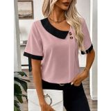 Butik İstanbul Kadın Kısa Kollu Asımetrik Yaka Detaylı Düğmeli Dubai Bluz