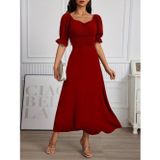 Butik İstanbul Kadın Kısa Kollu V Yakalı önden Büzgüü Uzun Ithal Krep Elbise