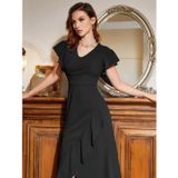Butik İstanbul Kadın Kolları Ve Eteği Volanlı Ithal Krep Elbise