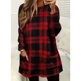 Butik İstanbul Kadın Uzun Kollu Yarı Balıkçı Yakalı Cep Detaylı Ekoseli Dokuma Tunik