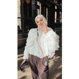 Butik Kadın Astarlı Fırfırlı Beyaz Şifon Bluz