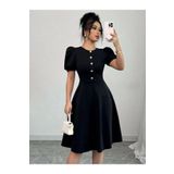 Butik Kadın Kısa Kollu Bisiklet Yaka önden Düğmeli Ithal Krep Elbise