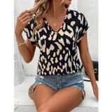 Butik Kadın Kısa Kollu V Yakalı Desenli Süprem Bluz