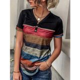 Butik Kadın Kısa Kollu V Yakalı Düğmeli çok Renkli Süprem Bluz