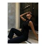 Butik Kadın Kruvaze Yaka Astarlı Yelek Pantolon Takım SİYAH M