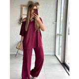 Butik Kadın Tek Omuzdan Açık Geniş Kesim Viskon Iki Iplik Bluz Ve Pantolon Ikili Takım