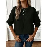 Butik Kadın Uzun Kollu Bisiklet Yaka Düşük Omuz Detaylı Triko Bluz