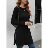 Butik Kadın Uzun Kollu Bisiklet Yaka Iki Yandan Yırtmaç Detay Triko Bluz