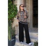Butik Kadın Uzun Kollu Bisiklet Yaka Leopar Desenli Iki Iplik Bluz Ve Viskon Iki Iplik Pantolon Ikili Takı