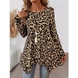 Butik Kadın Uzun Kollu Bisiklet Yaka Leopar Desenli Süprem Bluz