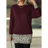 Butik Kadın Uzun Kollu Bisiklet Yaka üst Viskon Iki Iplik Alt Leopar Desenli Mini Elbise