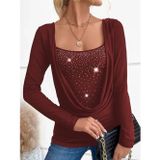 Butik Kadın Uzun Kollu Derin Degaje Yakalı Taşlı Sandy Bluz